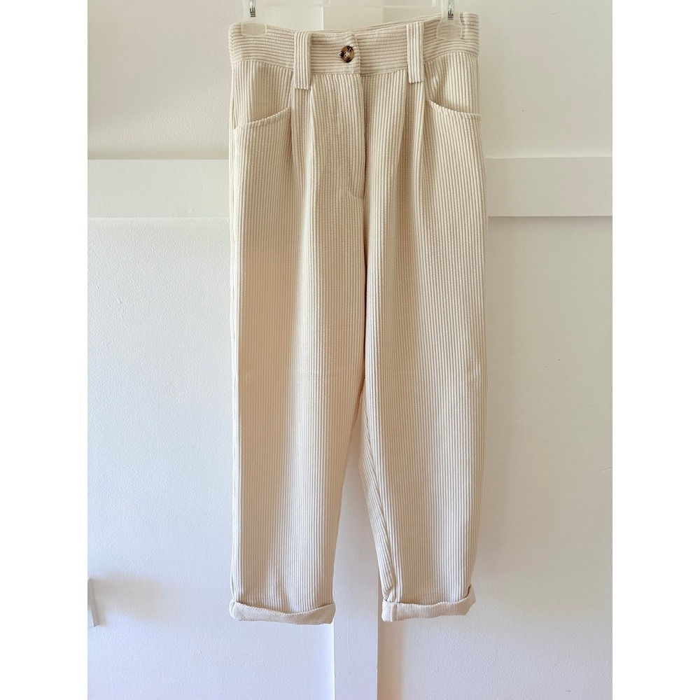 Petal + Pup Cream Corduroy High Waisted Pleated Straight Leg Pants Size 2 US - Picture 3 of 9